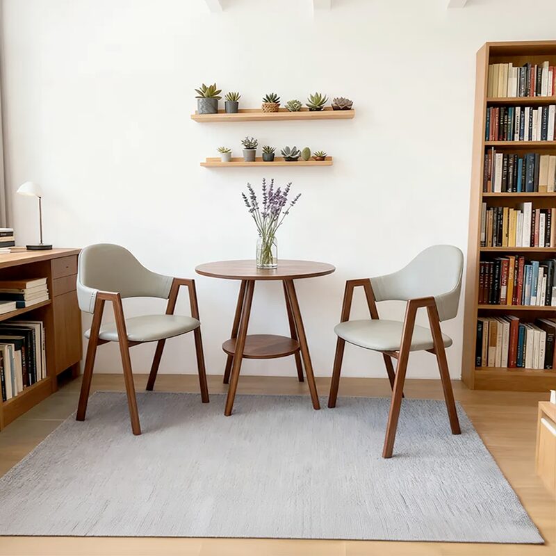 테이블의자세트 밀크티 카페 2인용 탁자 의자 원형 거실테이블, 가죽 식탁의자X2+원형테이블X1할인 상세 이미지 1