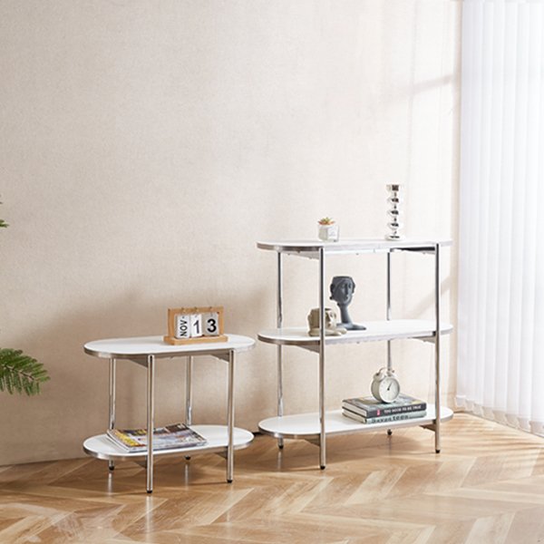 나인홈 프롬 모던 선반 라운드 크롬 수납 진열대 미니 협탁 사이드테이블 3단, 크롬화이트 상세 이미지 1
