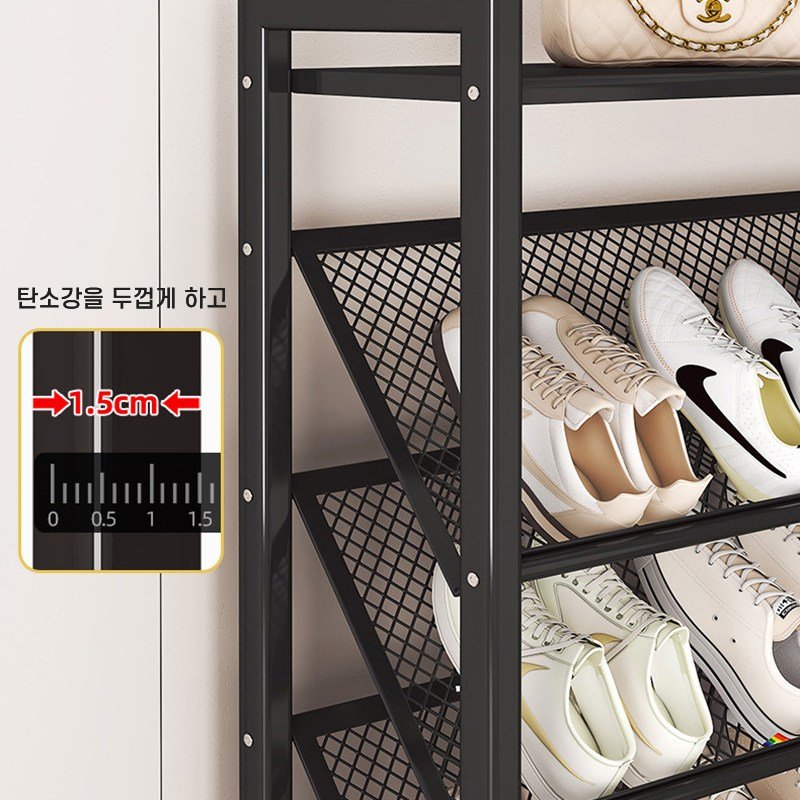 ZOZOFO 신발정리대 다용도 조립식 슬림 신발장 좁은현관 슬리퍼정리대 현관 수납 가정용 간이 700mm, 블랙700mm-4단, 1개 상세 이미지 2