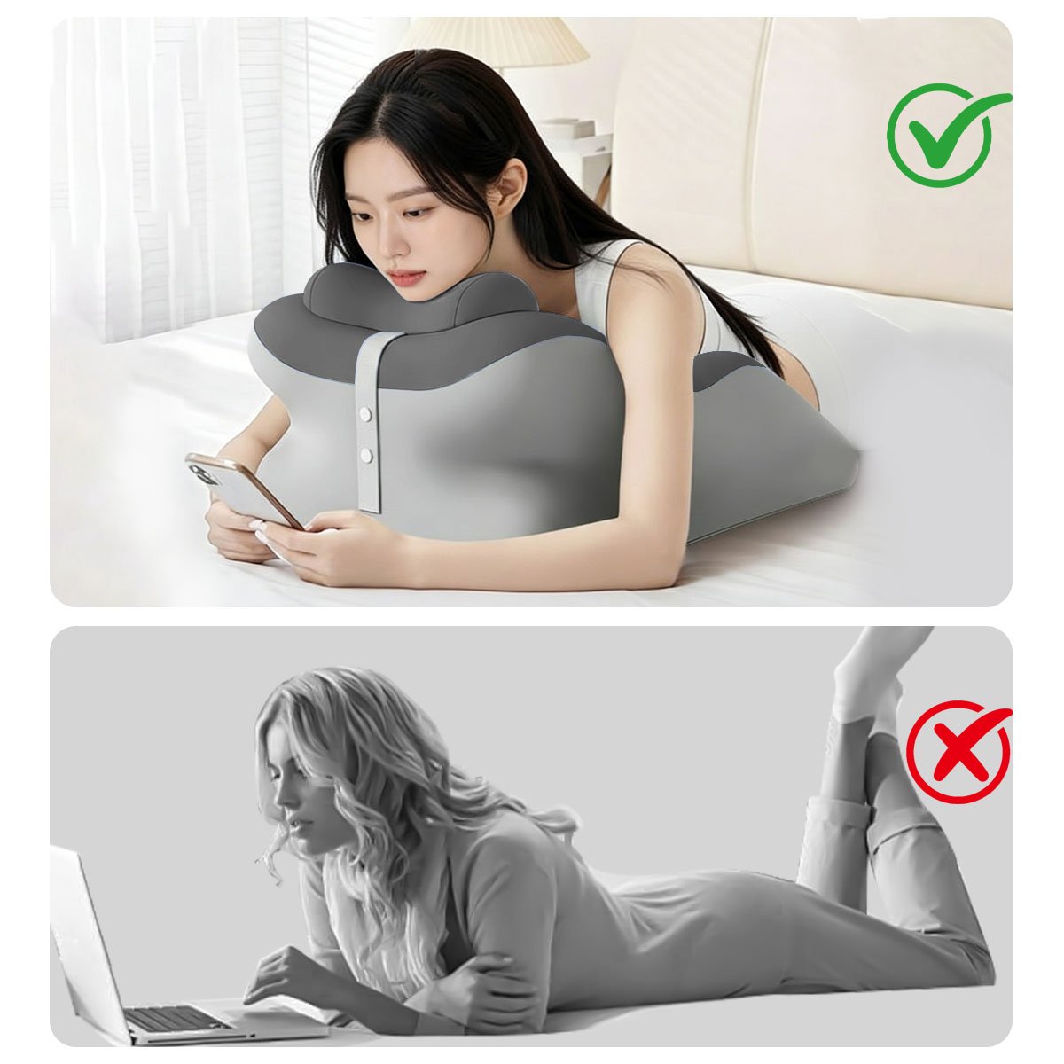 HANC 다기능 침대 등받이 쿠션 다리 목편한 베개 발쿠션, 투톤 그레이 상세 이미지 1