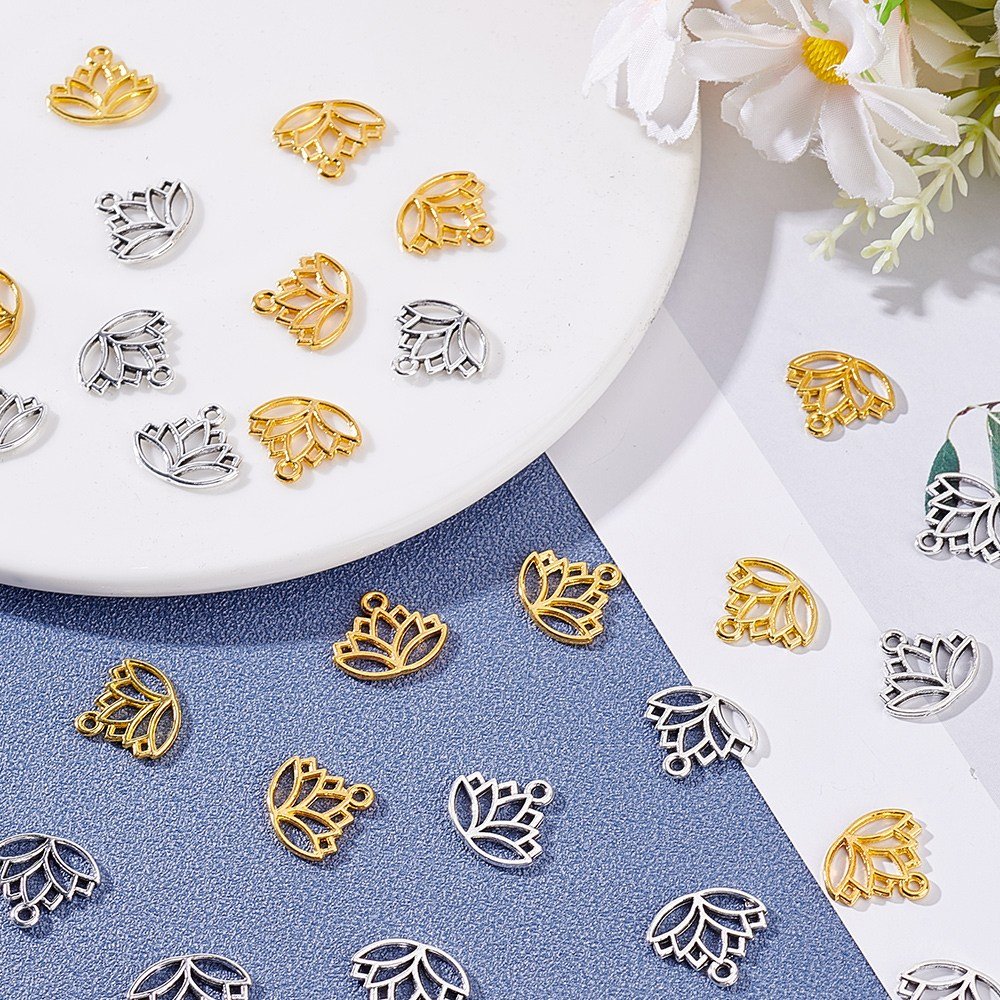100개 연꽃 합금 패션펜 목걸이 던트 DIY 악세사리 귀걸이 목걸이 키링 부자재 14x16x1.4mm 구멍: 1.5mm, 혼합 색상 상세 이미지 1
