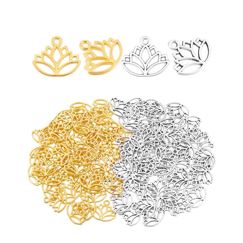 100개 연꽃 합금 패션펜 목걸이 던트 DIY 악세사리 귀걸이 목걸이 키링 부자재 14x16x1.4mm 구멍: 1.5mm, 혼합 색상 상세 이미지 2