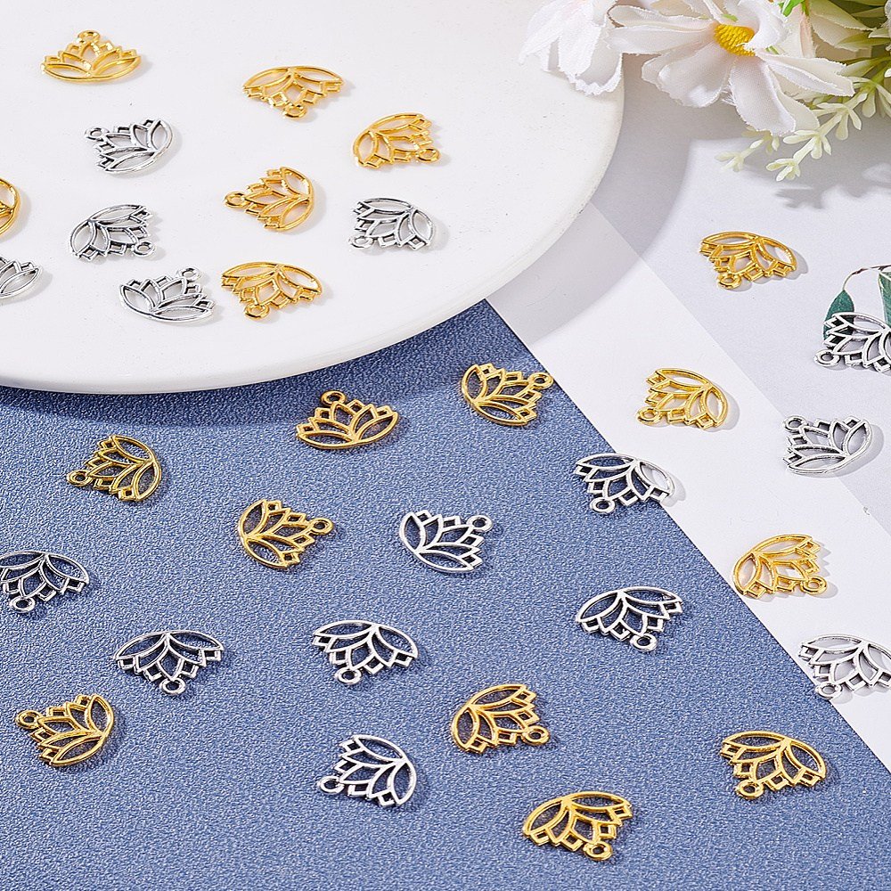 100개 연꽃 합금 패션펜 목걸이 던트 DIY 악세사리 귀걸이 목걸이 키링 부자재 14x16x1.4mm 구멍: 1.5mm, 혼합 색상 상세 이미지 1