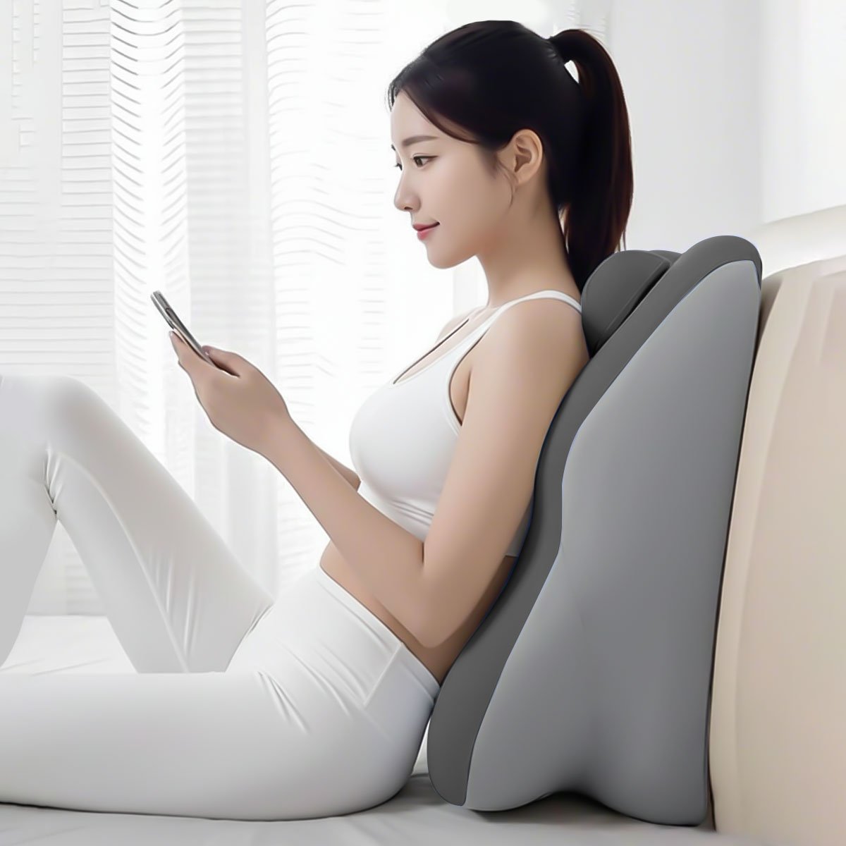 HANC 다기능 침대 등받이 쿠션 다리 목편한 베개 발쿠션, 투톤 그레이 상세 이미지 2
