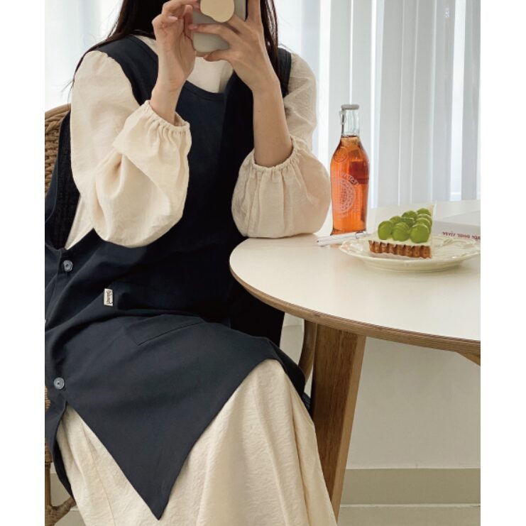 한스데이 국내 제조 10수 단추형 앞치마, 차콜, 1개 상세 이미지 1