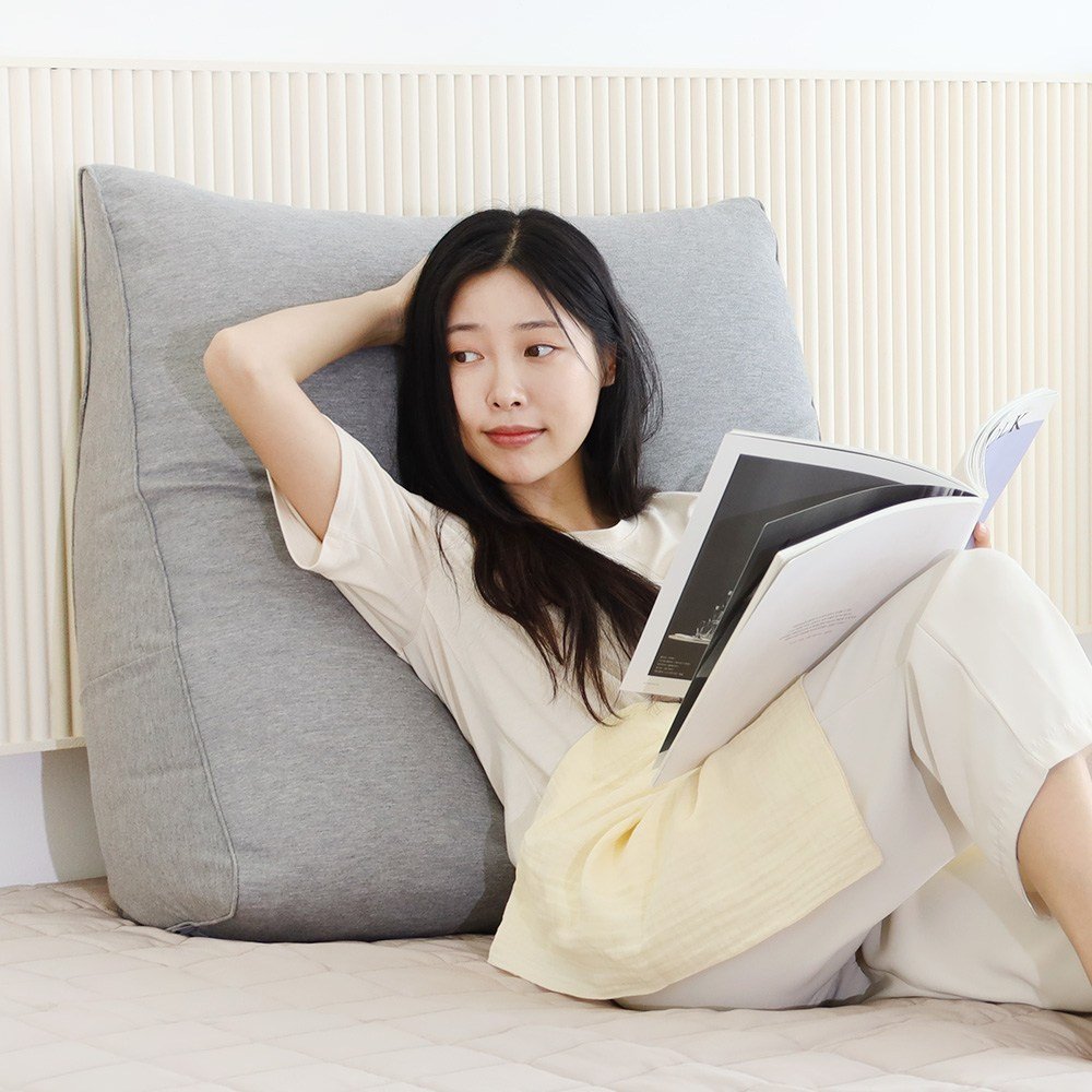 머리까지 기대는 삼각 쿠션 허리 등쿠션 쇼파 침대 등받이, 그레이 상세 이미지 2