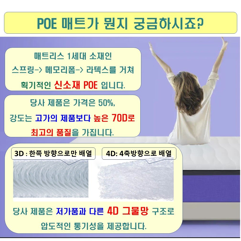 물세척 POE매트리스/시원한 여름 따뜻한 겨울/돌침대 전용매트 흙침대 토퍼/땀이 차지않는 매트리스/허리아픈 분/돌침대의 효능은 그대로 딱딱함은 해결/매쉬커버/몽*-하니슬립매트리스, 슈퍼싱글 상세 이미지 2