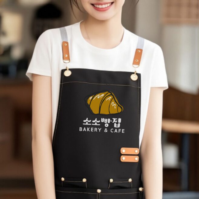 카페 바리스타 미용실 식당 상호 포켓 방수 자수 로고 인쇄 앞치마 주문 제작, 1개, X형네이비
