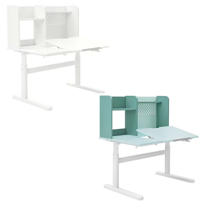 이케아 BERGLARKA 베릴레르카 어린이책상 100x70cm 유아테이블 책장포함 높이조절 각도조절, 화이트_894.886.72, 화이트_894.886.72 상세 이미지 1