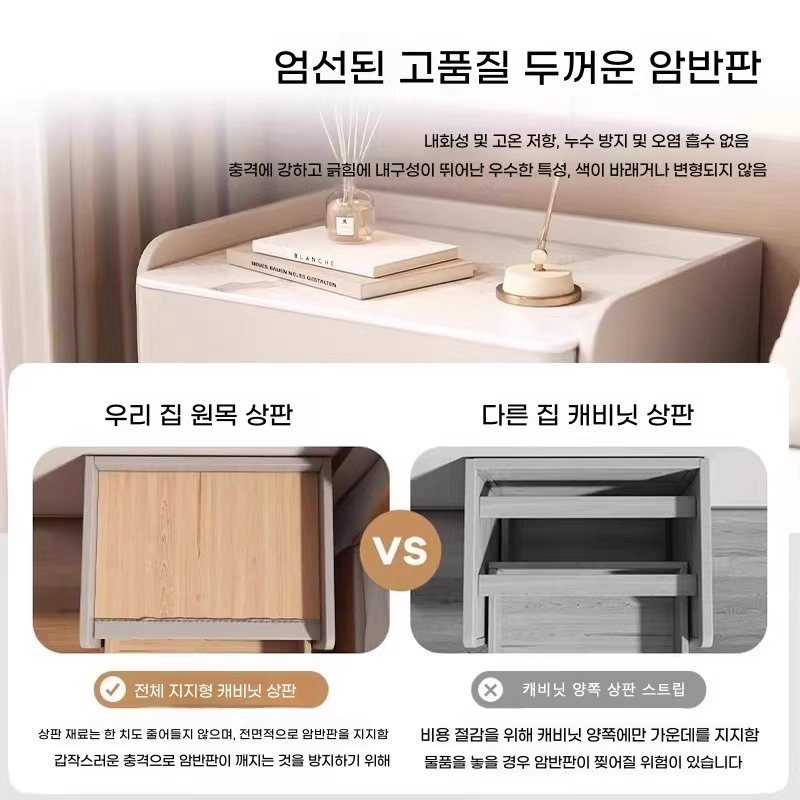 Tixpra 모던 인테리어 침대 협탁 2단 서랍형 완제품 배송 대리석 상판 북유럽 감성 미니멀 사이드 테이블, 1개, 카키40CM*40CM*48CM할인 상세 이미지 2