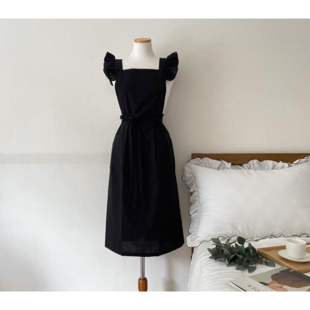 이정현 백지영 앞치마 연예인앞치마 롱앞치마 심플한 앞치마 원피스앞치마 프릴 레이스 앞치마 린넨앞치마 빈티지 신혼 앞치마, 코튼 브라운(길이 88cm), 1개 상세 이미지 1