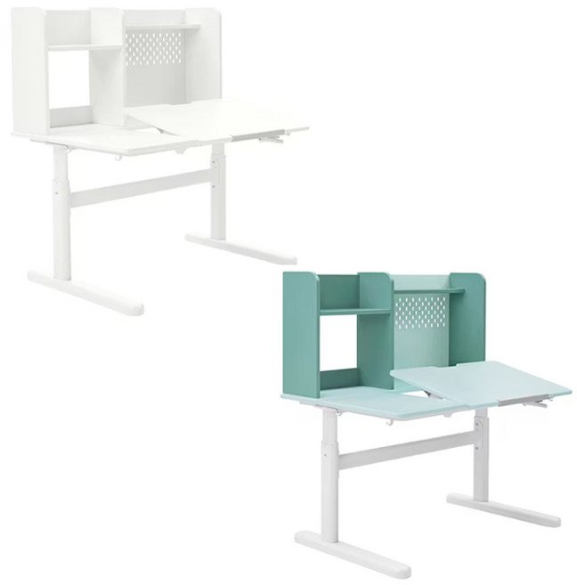 이케아 BERGLARKA 베릴레르카 어린이책상 100x70cm 유아테이블 책장포함 높이조절 각도조절, 화이트_894.886.72, 화이트_894.886.72